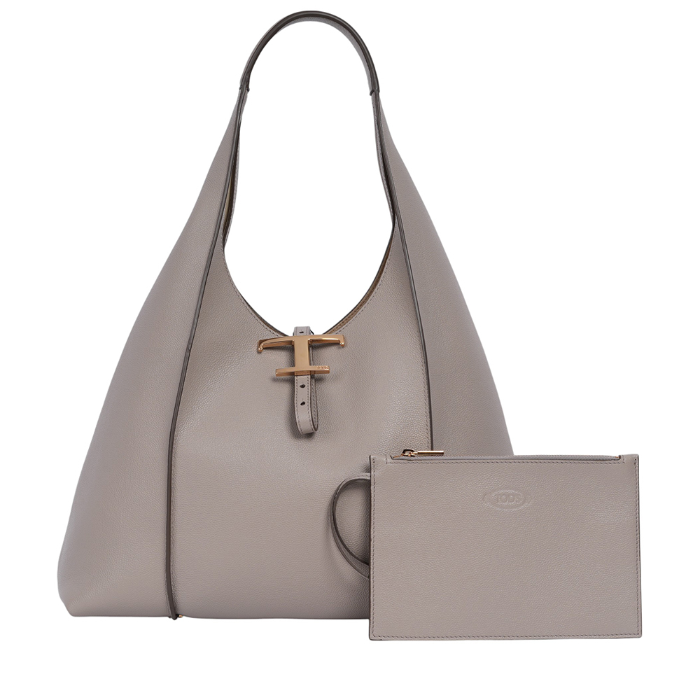 【TOD'S】T-Timeless 附小袋牛皮中款肩背包(灰色)XBWTSBE9300Q8EB221