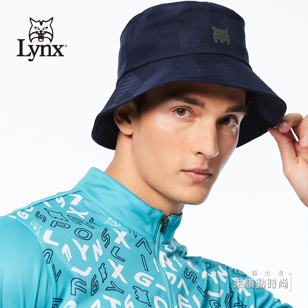【Lynx Golf】男款防潑水潮流山貓膠標遮陽時尚筒帽不可調漁夫帽