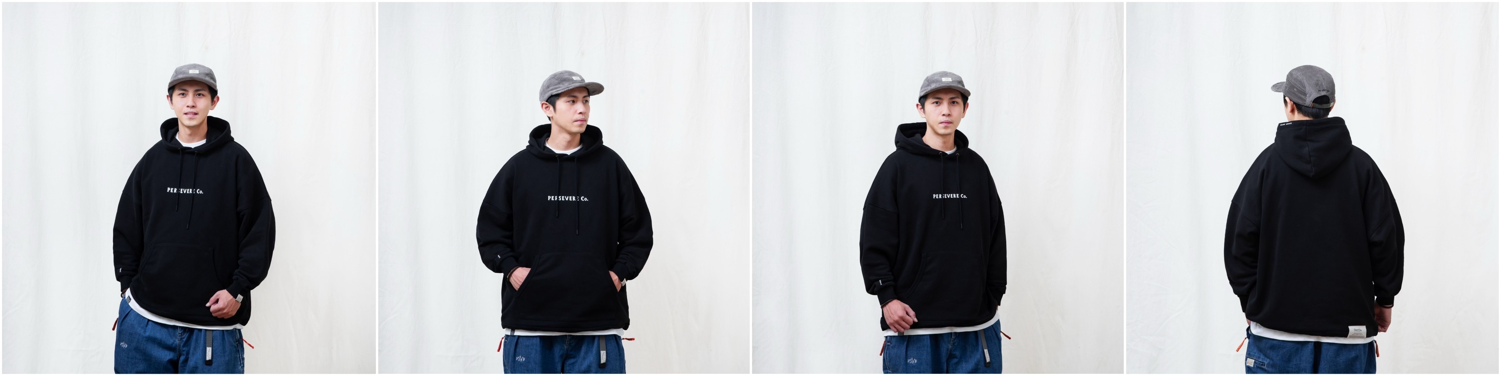 PERSEVERE BRAND LOGO CLASSIC WASHED HOODIE - BLACK / OR