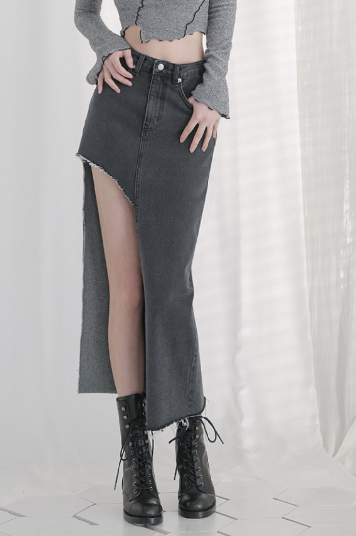 韓國連線🇰🇷 Avandress 復古不規則牛仔長裙 長裙 牛仔 黑色/預購