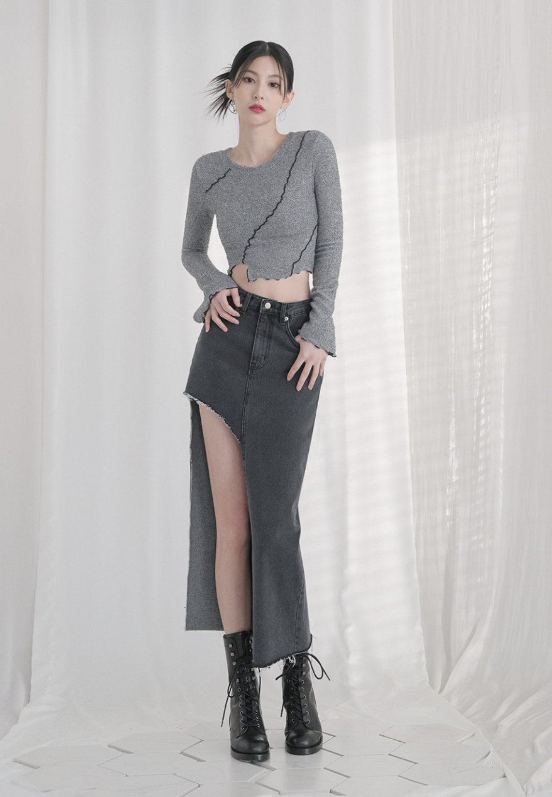 韓國連線🇰🇷 Avandress 復古不規則牛仔長裙 長裙 牛仔 黑色/預購