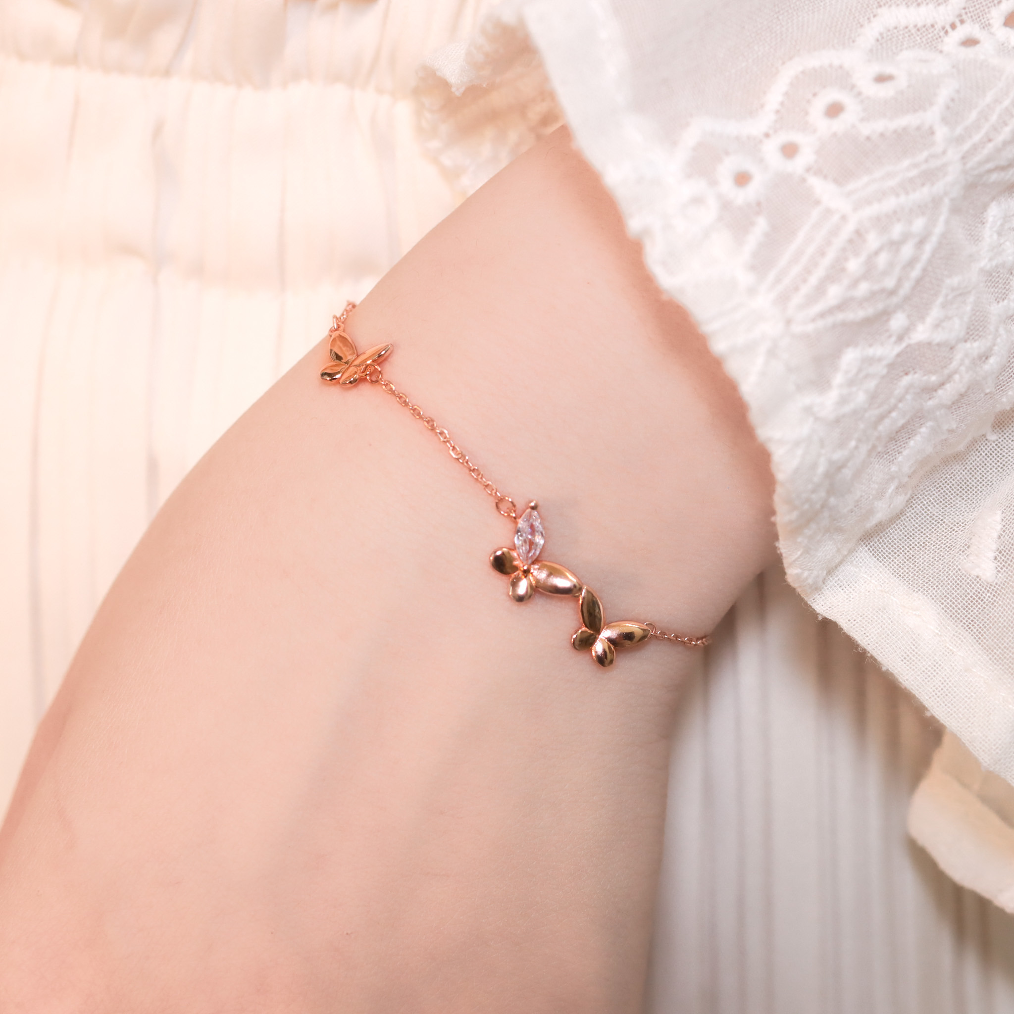 | 925純銀・白金・ 玫瑰金 | 蝶願天使手鏈(銀/玫瑰金) | BR1189 |