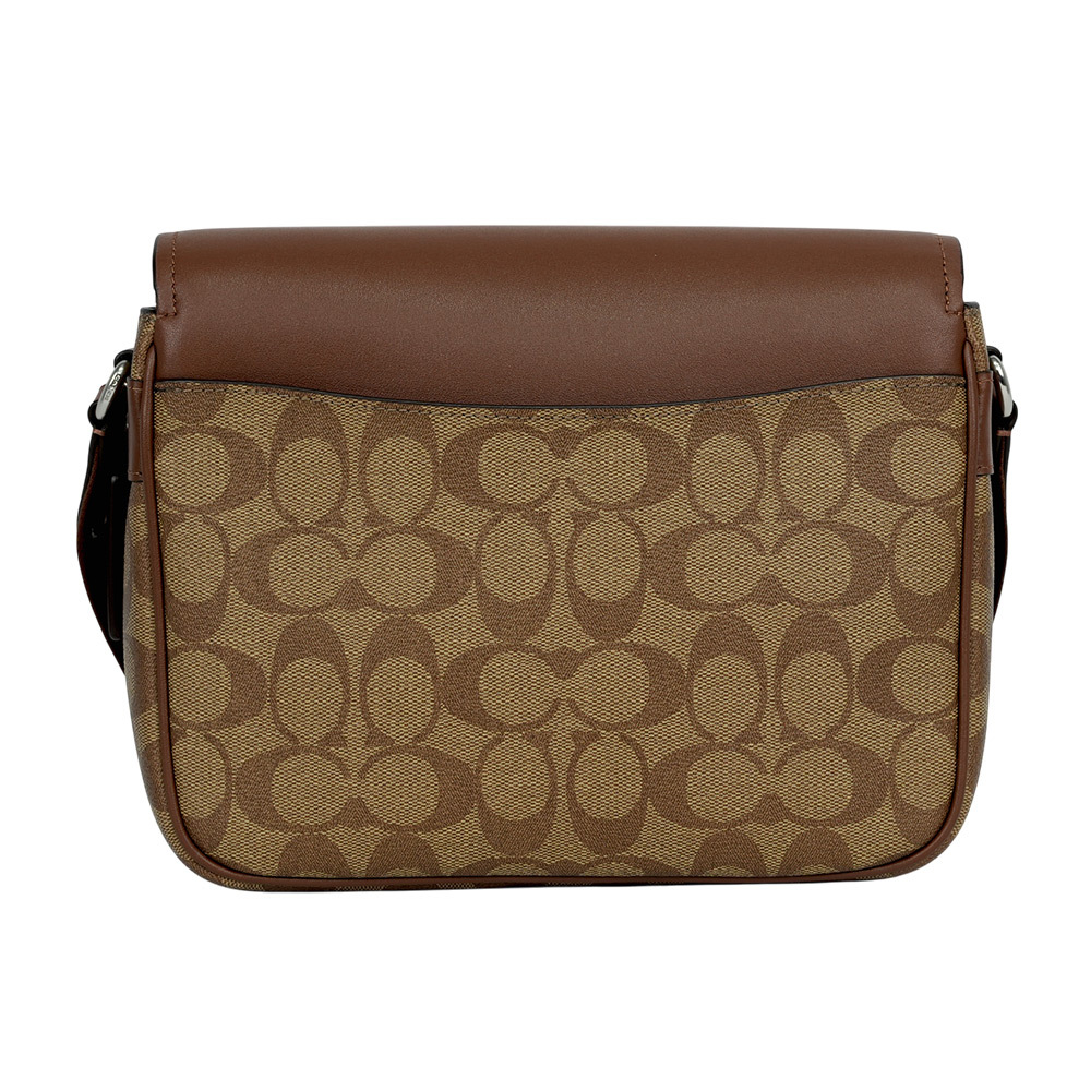 【COACH】Pace 銀字塗層帆布及牛皮釦式郵差包/斜背包(卡其/焦糖色)CR131 SVWQ3