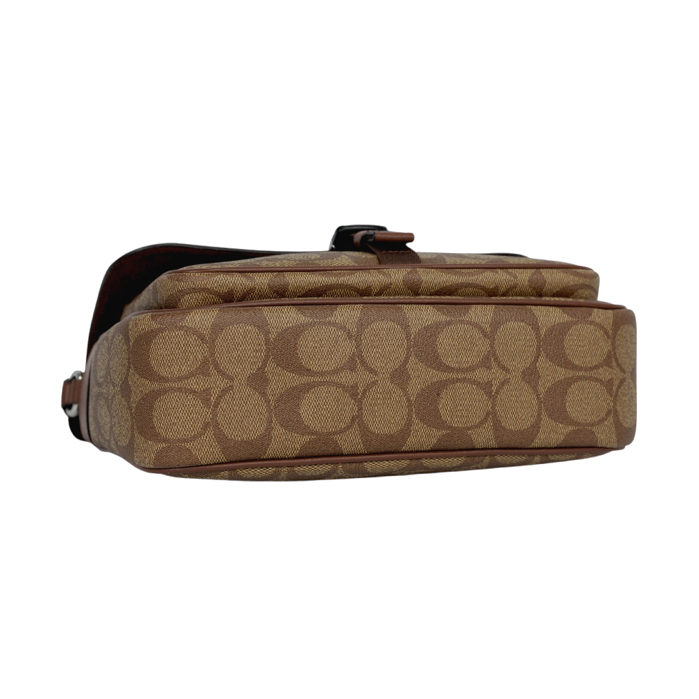 【COACH】Pace 銀字塗層帆布及牛皮釦式郵差包/斜背包(卡其/焦糖色)CR131 SVWQ3