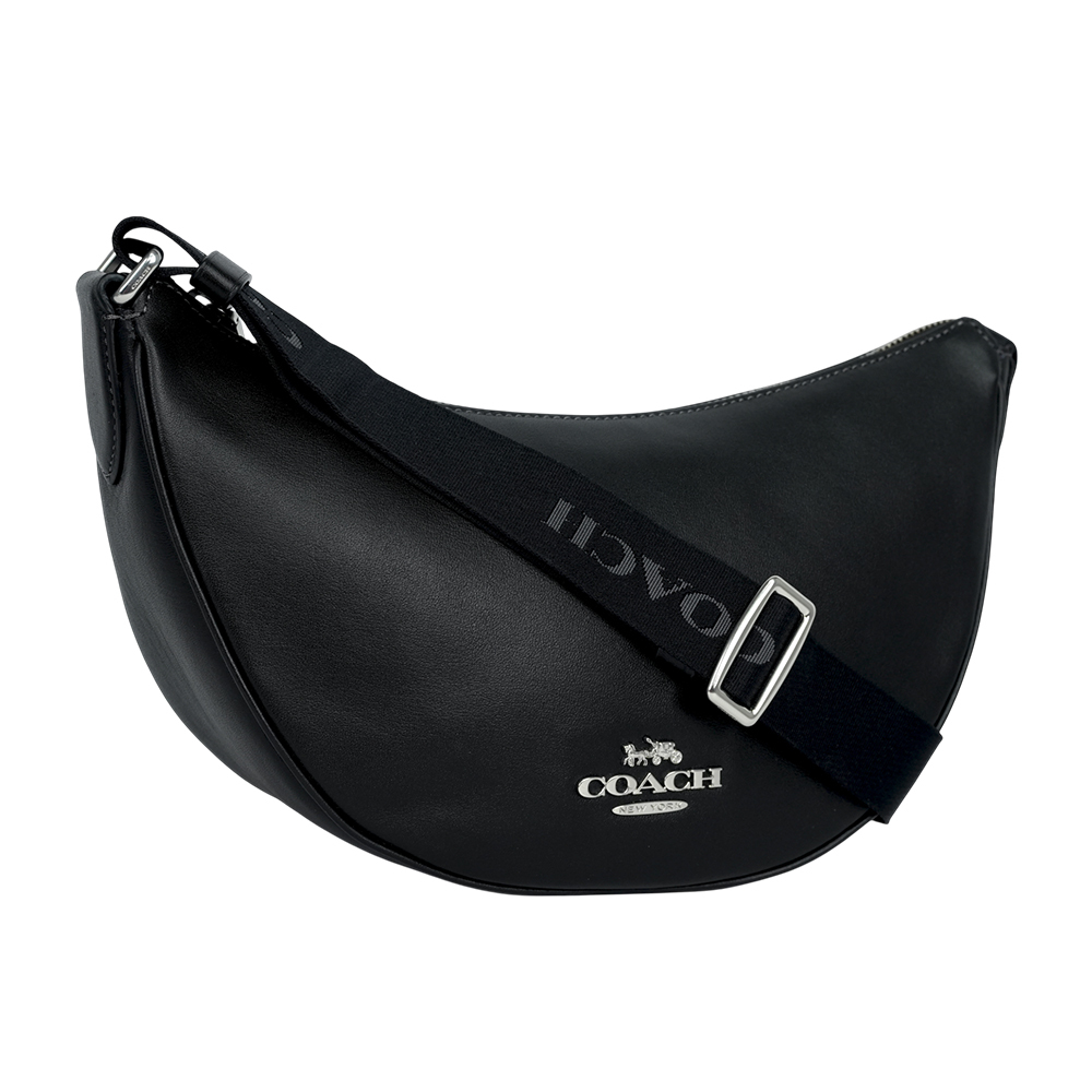 【COACH】Pace 銀字小牛皮半月型斜背包(黑色)CT644 SVBK