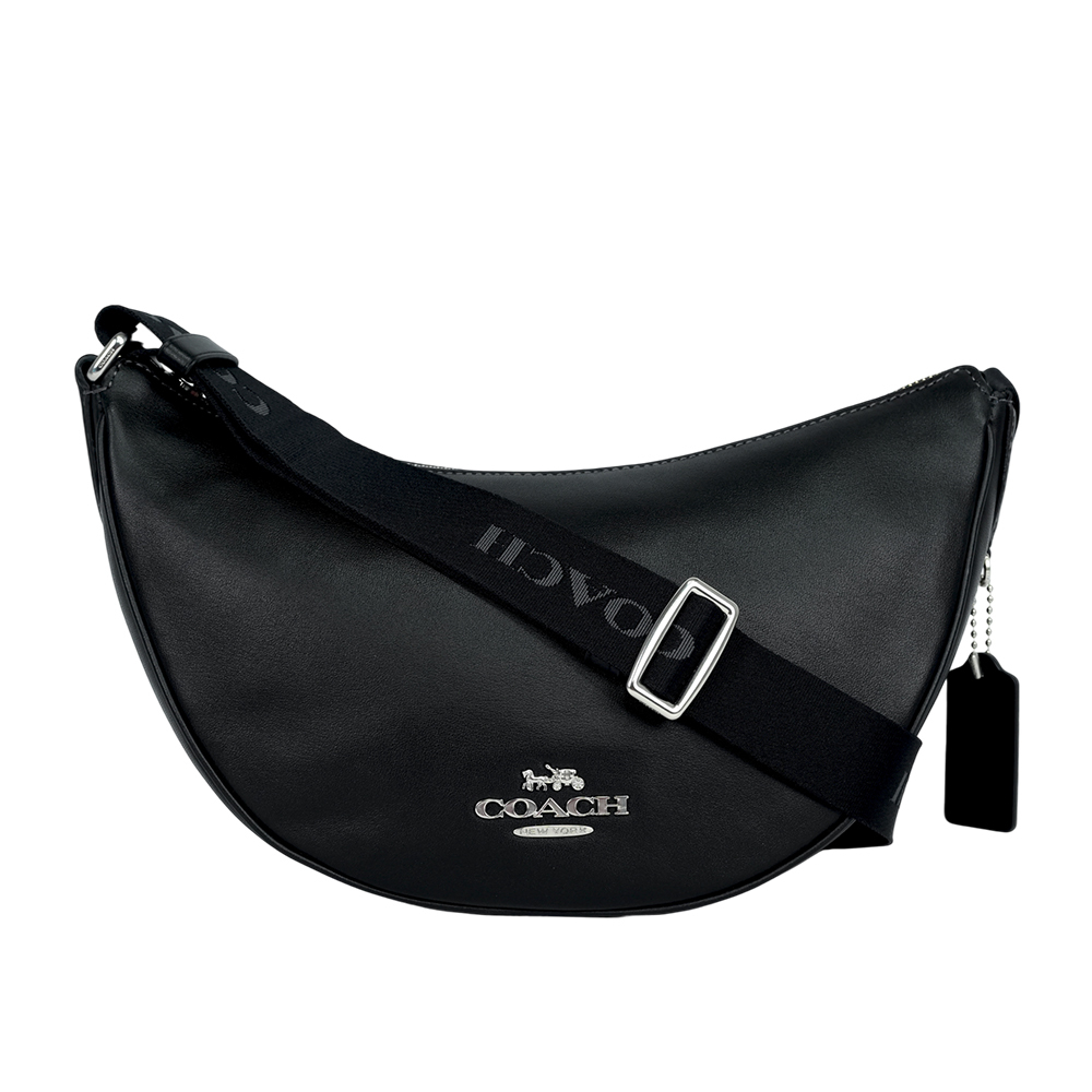 【COACH】Pace 銀字小牛皮半月型斜背包(黑色)CT644 SVBK