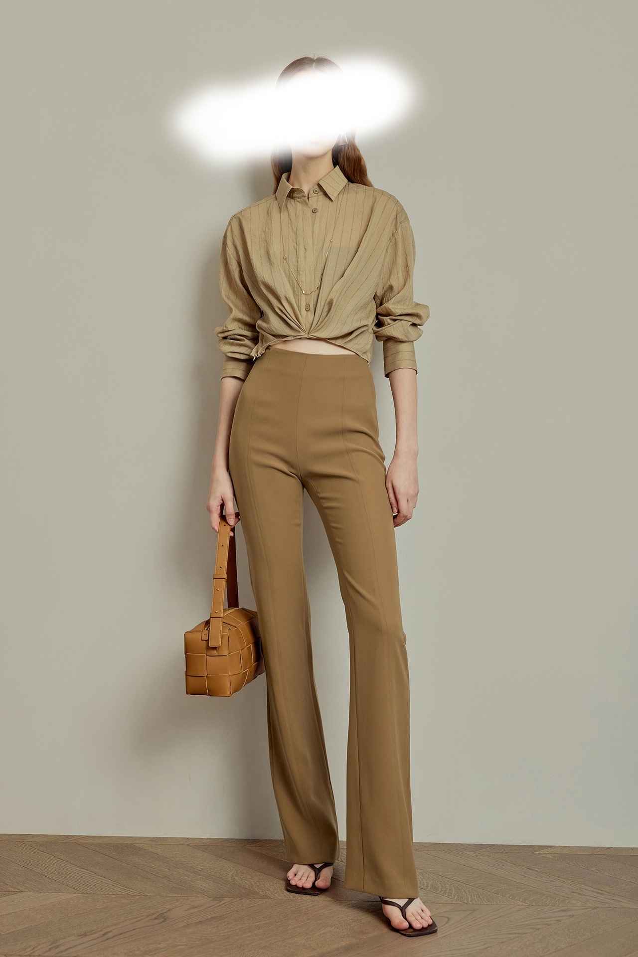 小蠻腰斜紋顯瘦高腰喇叭褲(奶茶/黑)