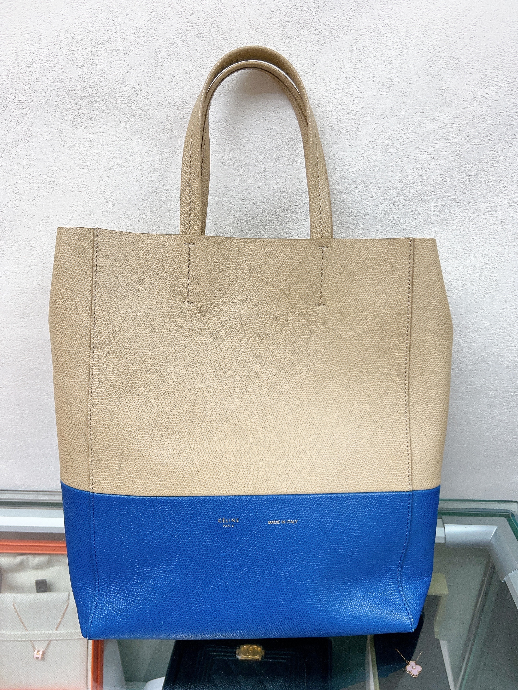 Celine vertical tote cabas (beige/blue)