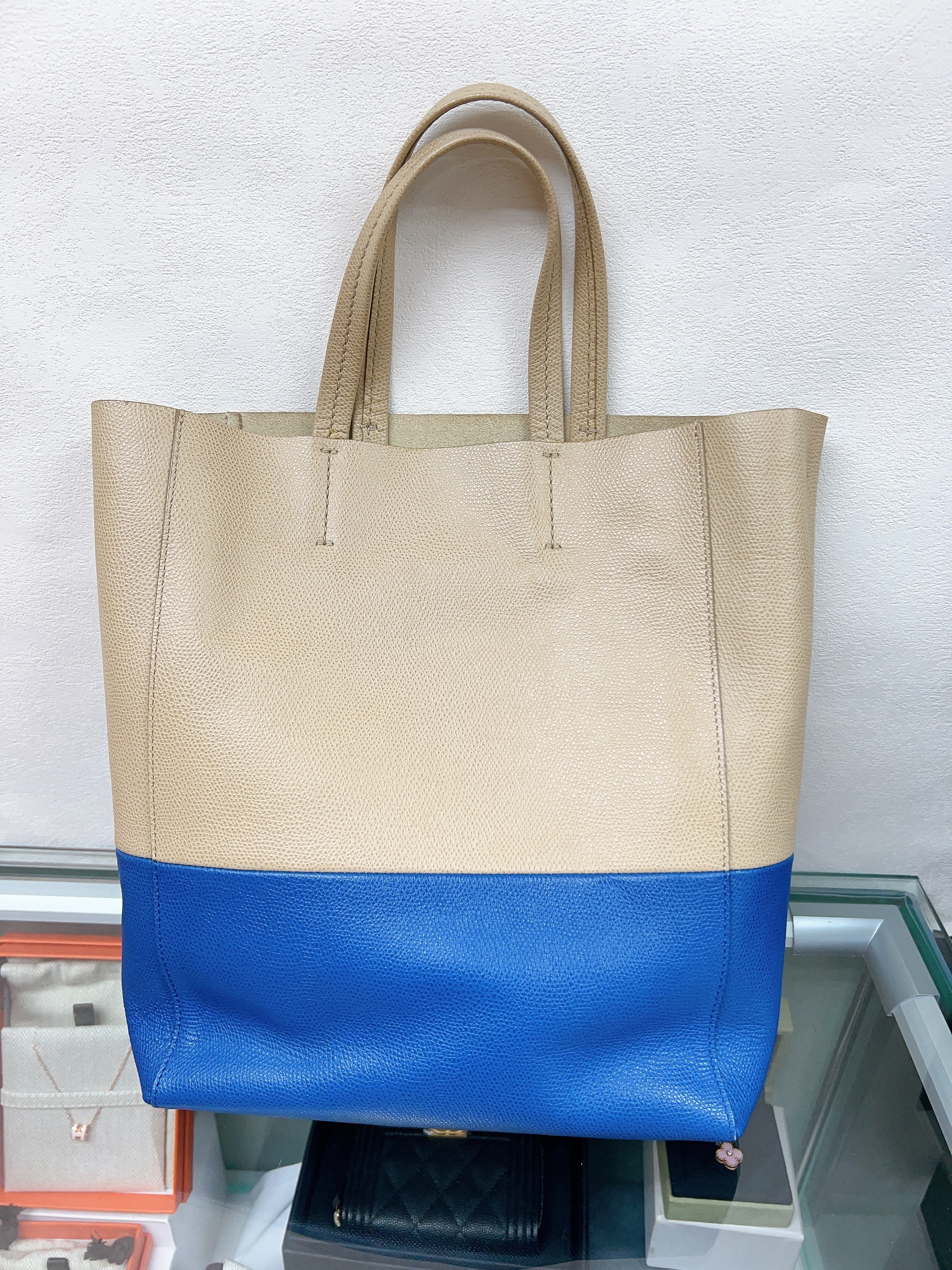Celine vertical tote cabas (beige/blue)