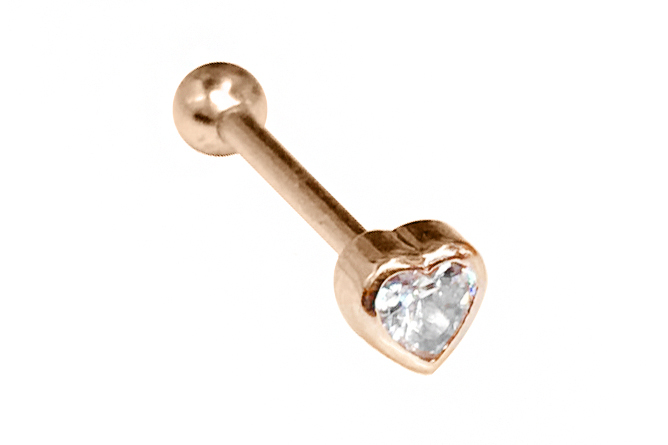 14K Gold Heart Tongue Barbell