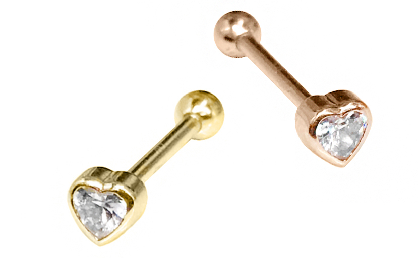 14K Gold Heart Tongue Barbell