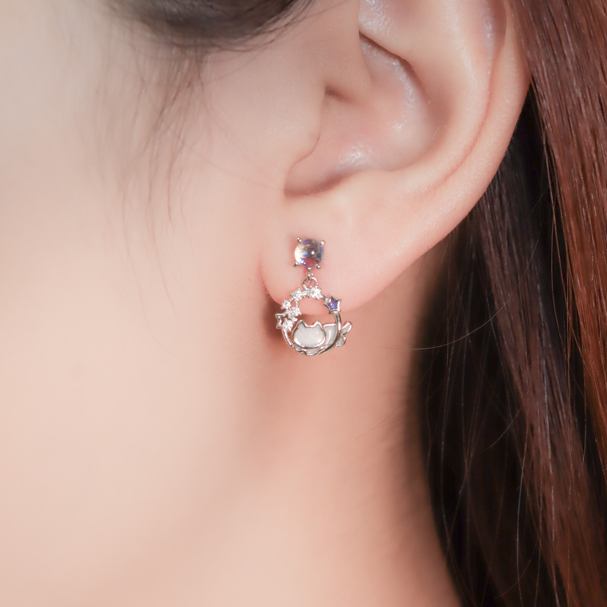 | 925純銀・白金 | 漫紫星晴貓咪耳環 | EA0860 |