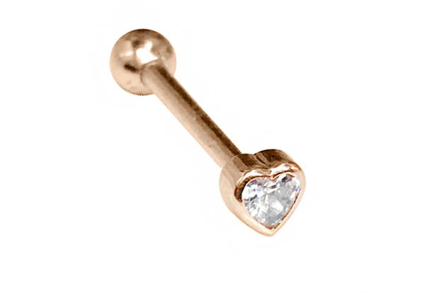 14K Gold Small Heart Tongue Barbell