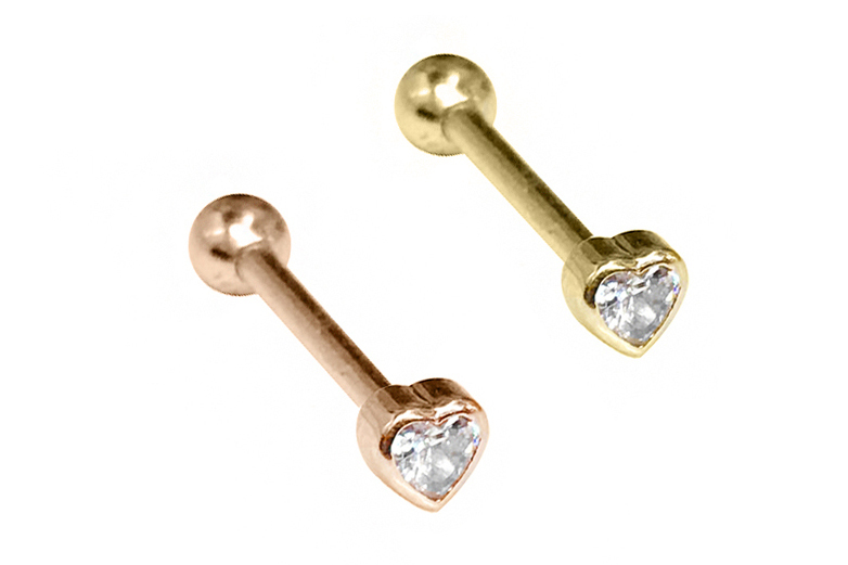 14K Gold Small Heart Tongue Barbell