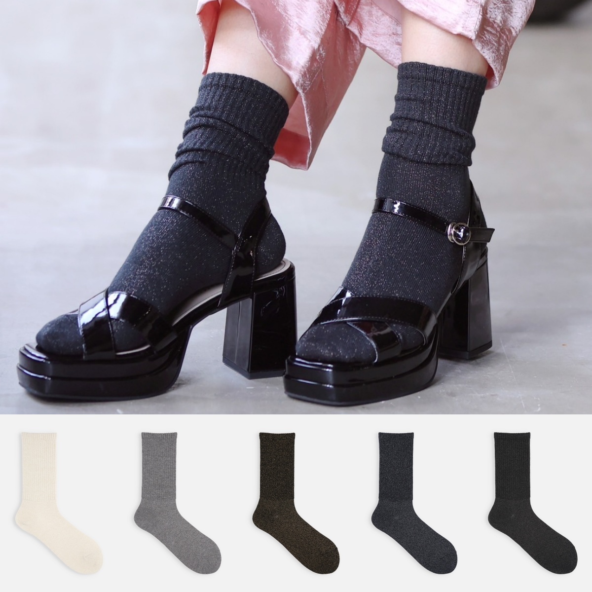 預購┃日本製 靴下屋 羅紋 金蔥 堆堆襪 長襪