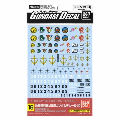 Bandai Gundam Decal 16  1/100地球連邦軍MS用水貼