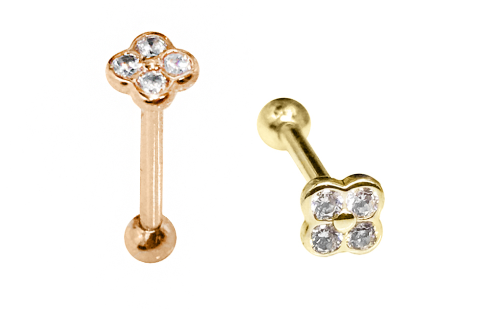 14K Gold Flower Tongue Barbell
