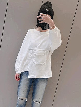 春夏新款/口袋造型薄衛衣長t