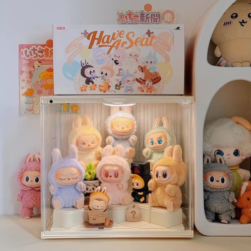 Labubu 積木展示櫃 發光 收納盒 公仔 防塵展示 盲盒