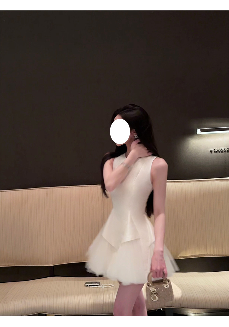 純慾小公主 網紗拼接收腰小洋裝(白/黑)