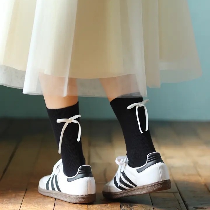 預購┃日本製 靴下屋 羅紋 蝴蝶結 緞帶 長襪