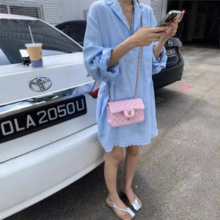 韓國設計款 西裝領蕾絲花邊襯衫洋裝(白/粉/藍)