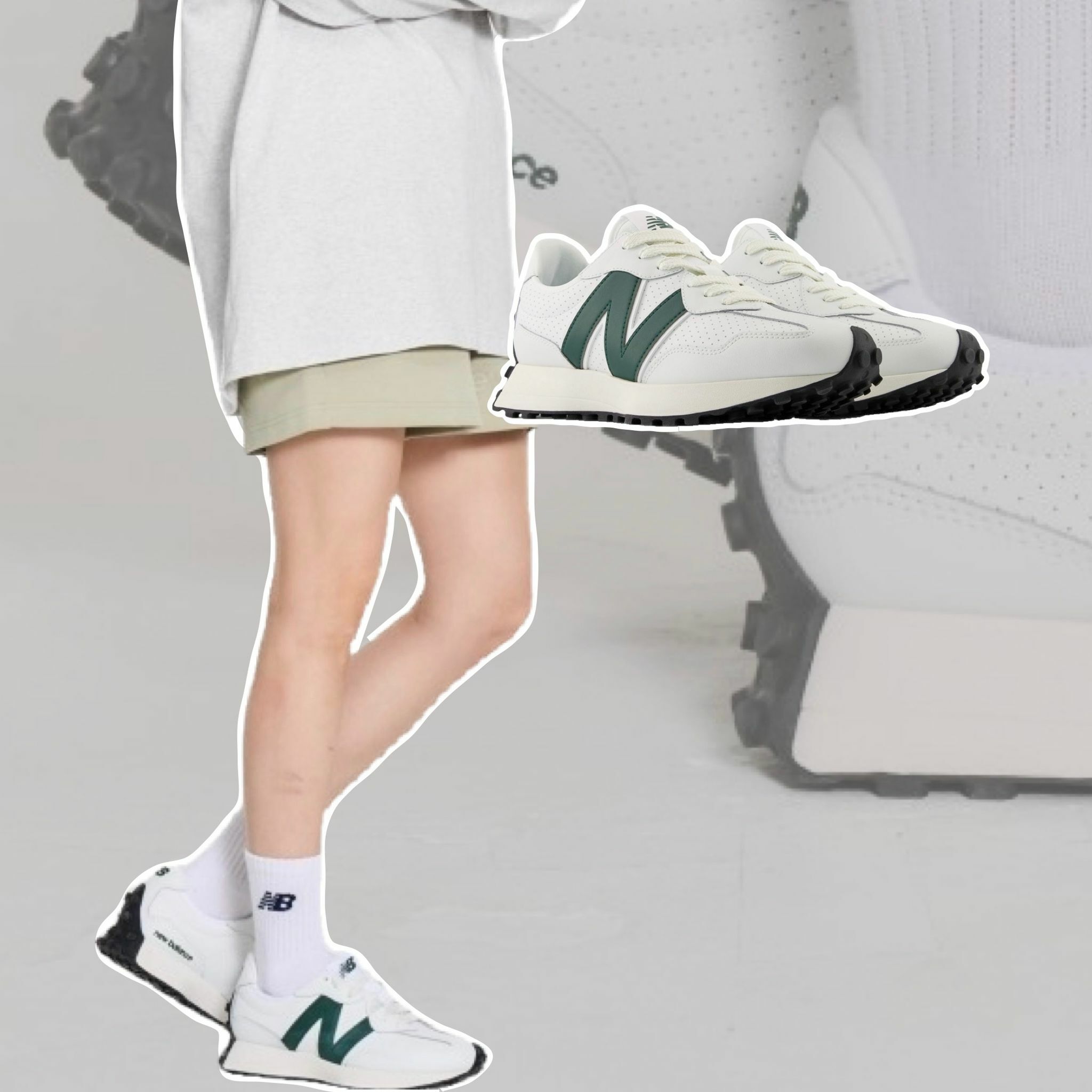 NEW BALANCE 327 WHT-GREEN 男女款 復古運動鞋