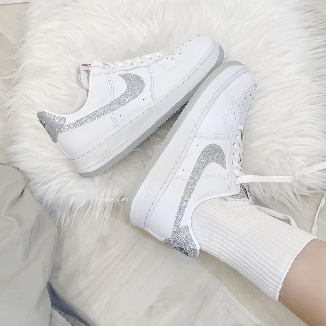 NIKE AIR FORCE 白銀 細閃 晶鑽 HQ3461-191