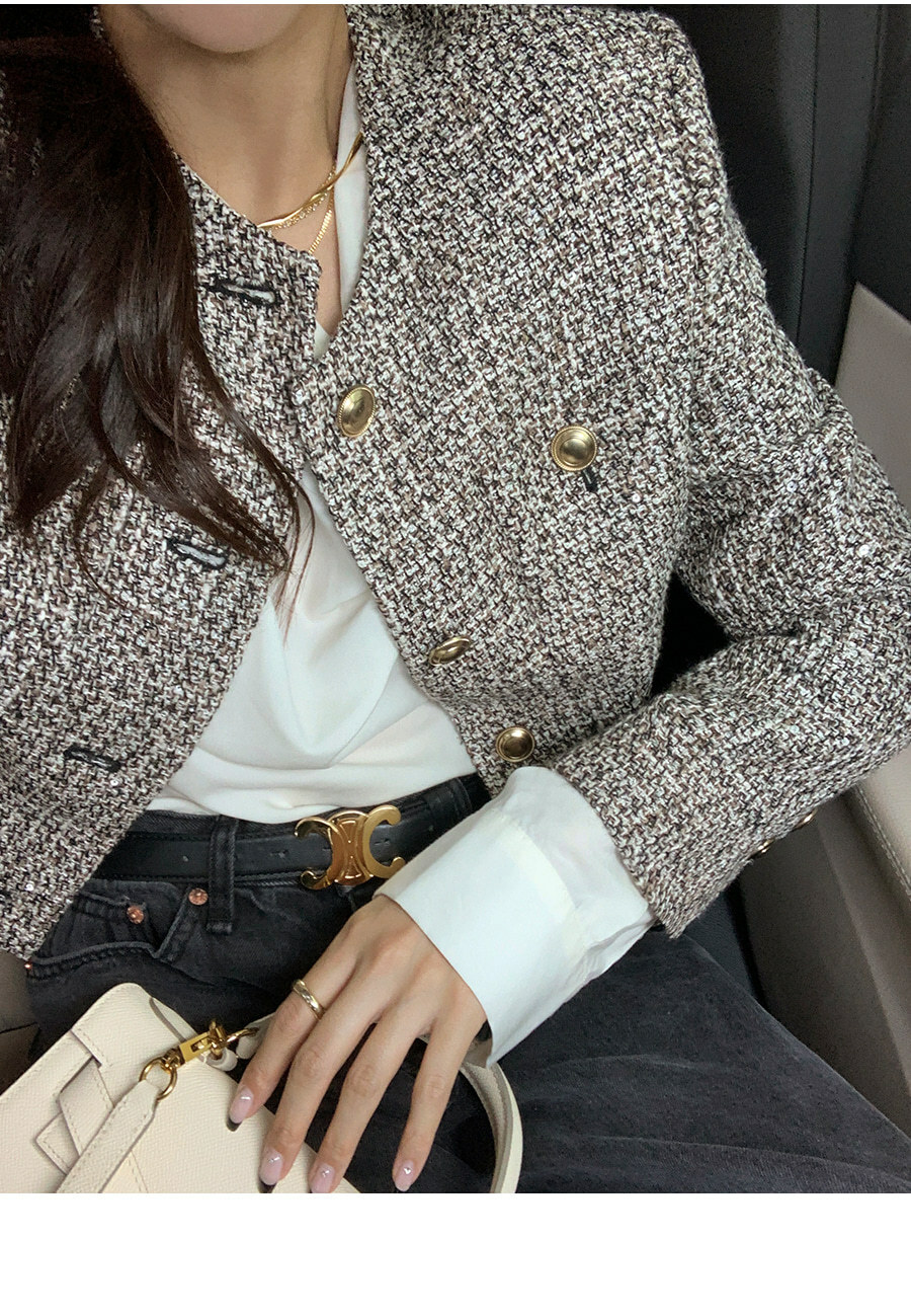 東大門粗花泥 小香外套(棕/深藍)