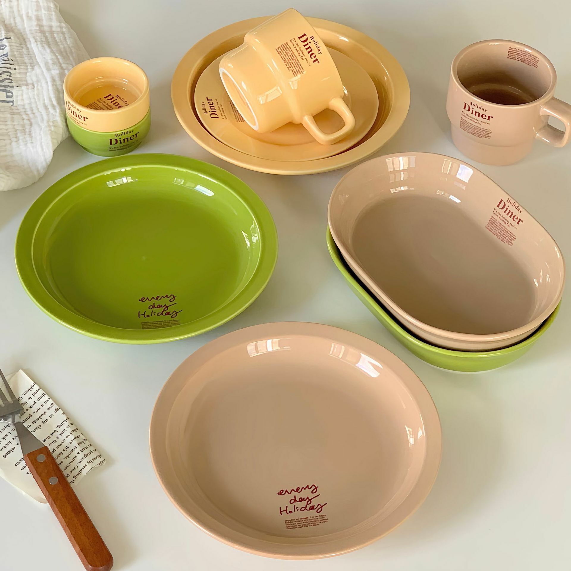 《5111》ins韓系單色簡約文字陶瓷餐盤組