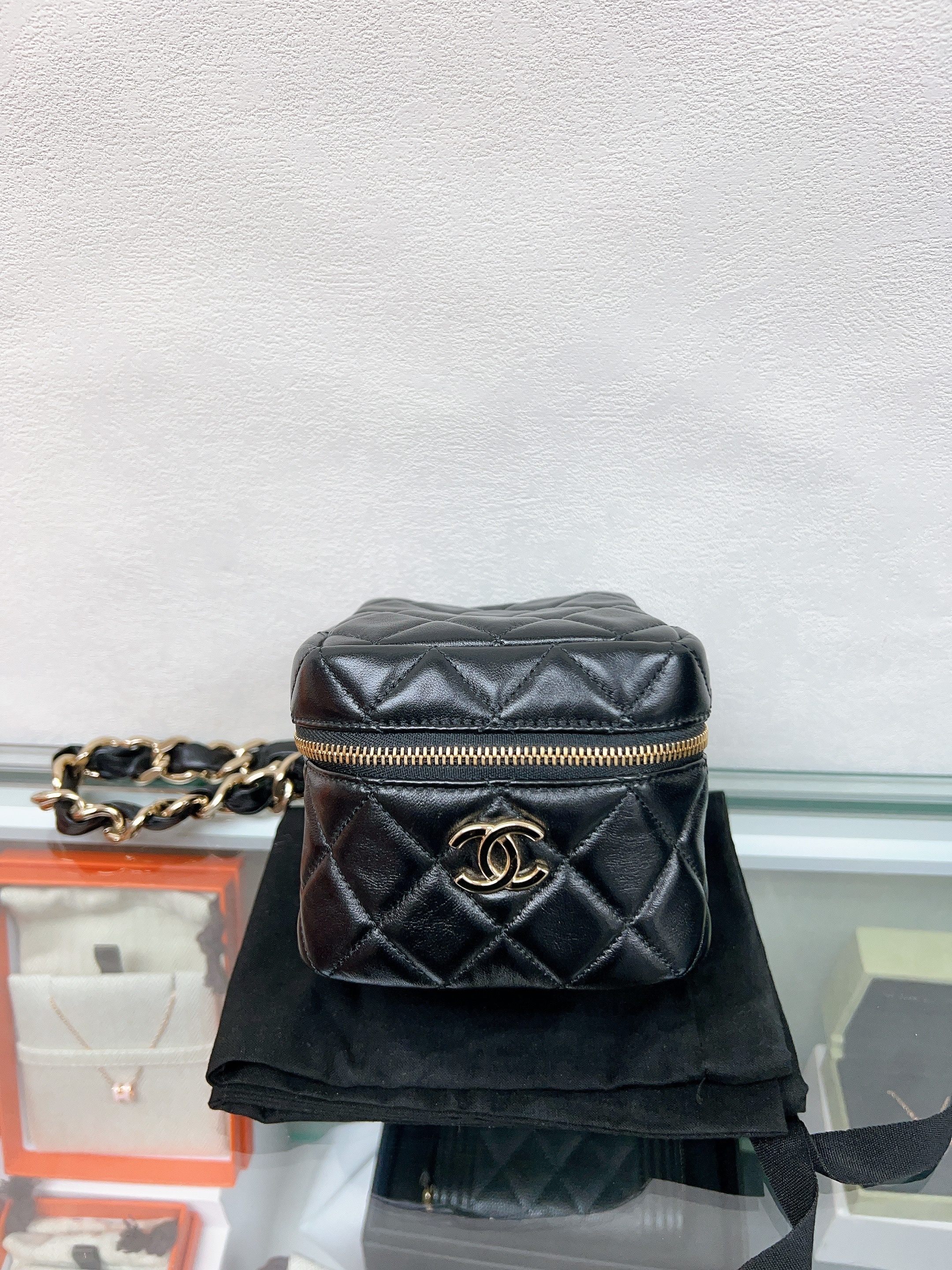 Chanel square clutch/pouch (black lambskin)