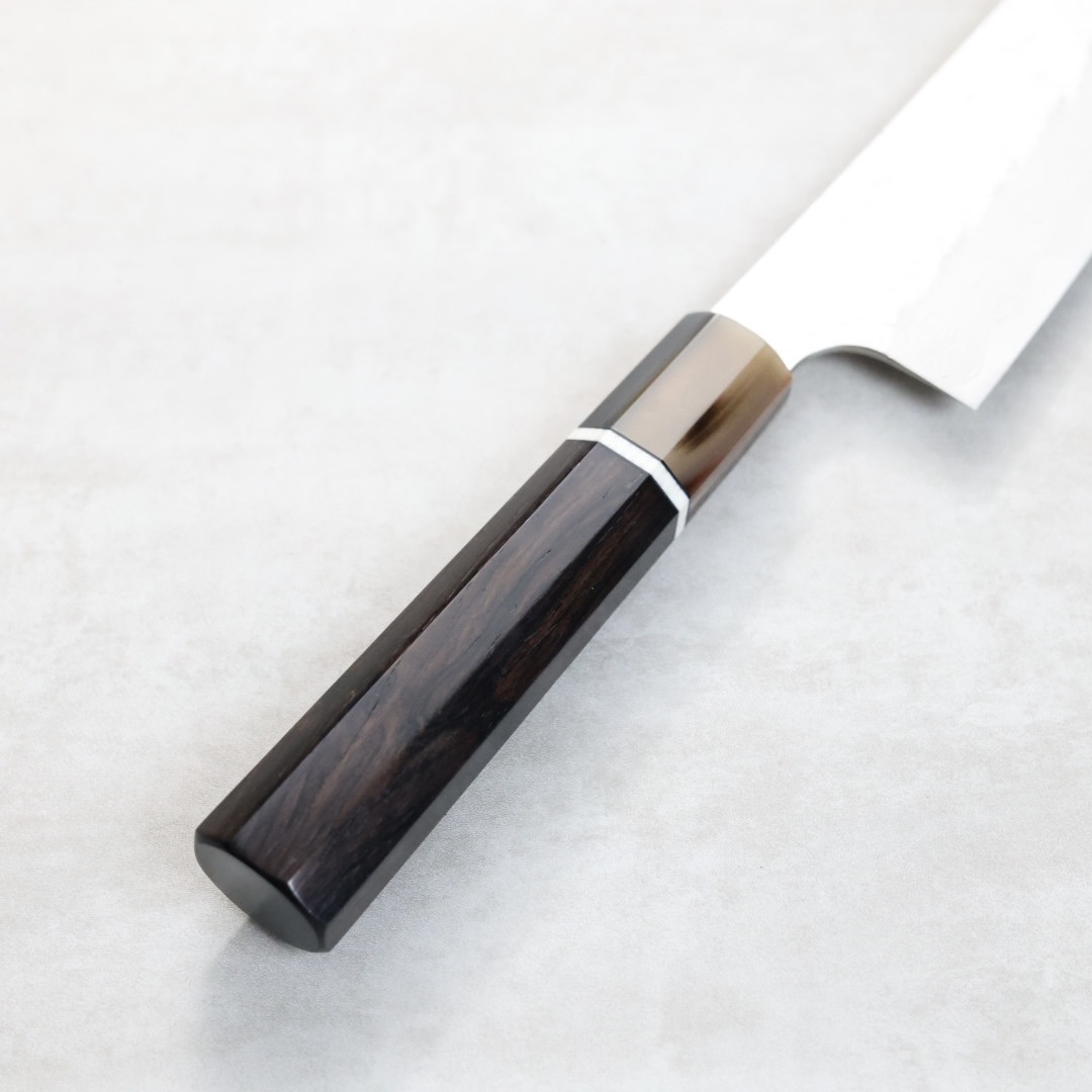 二唐刃物 牛刀 240mm SG Strix粉末HSS鋼 鎚目大馬士革