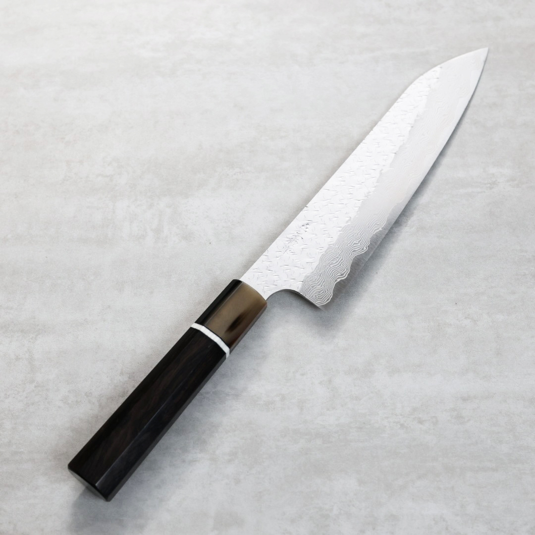 二唐刃物 牛刀 240mm SG Strix粉末HSS鋼 鎚目大馬士革