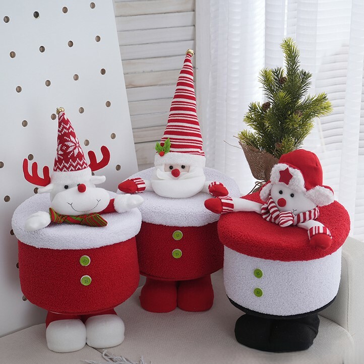 《5115》可愛紅白毛絨聖誕夥伴造型帶蓋收納盒