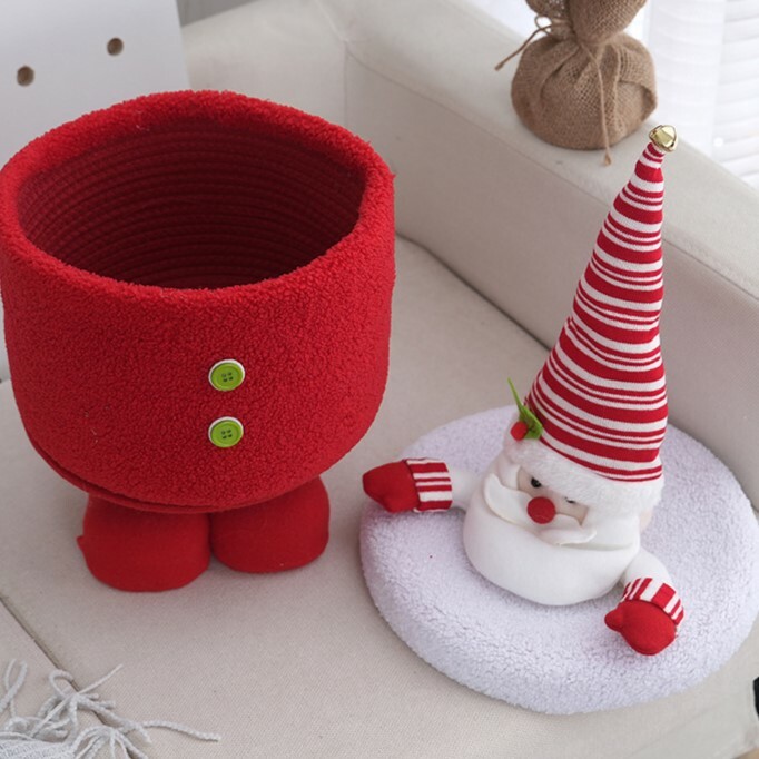 《5115》可愛紅白毛絨聖誕夥伴造型帶蓋收納盒