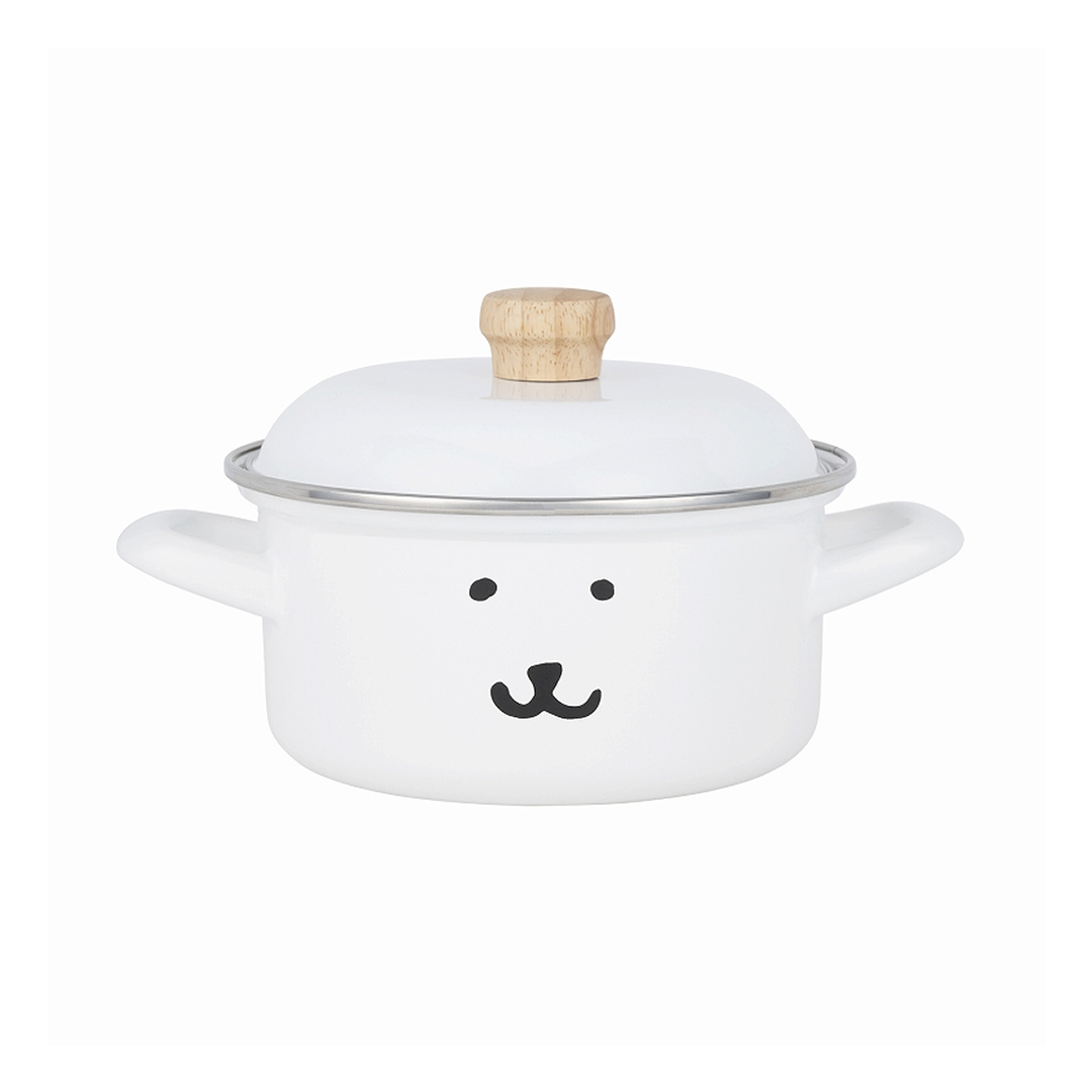 現貨｜白熊 15cm 雙耳附蓋琺瑯鍋