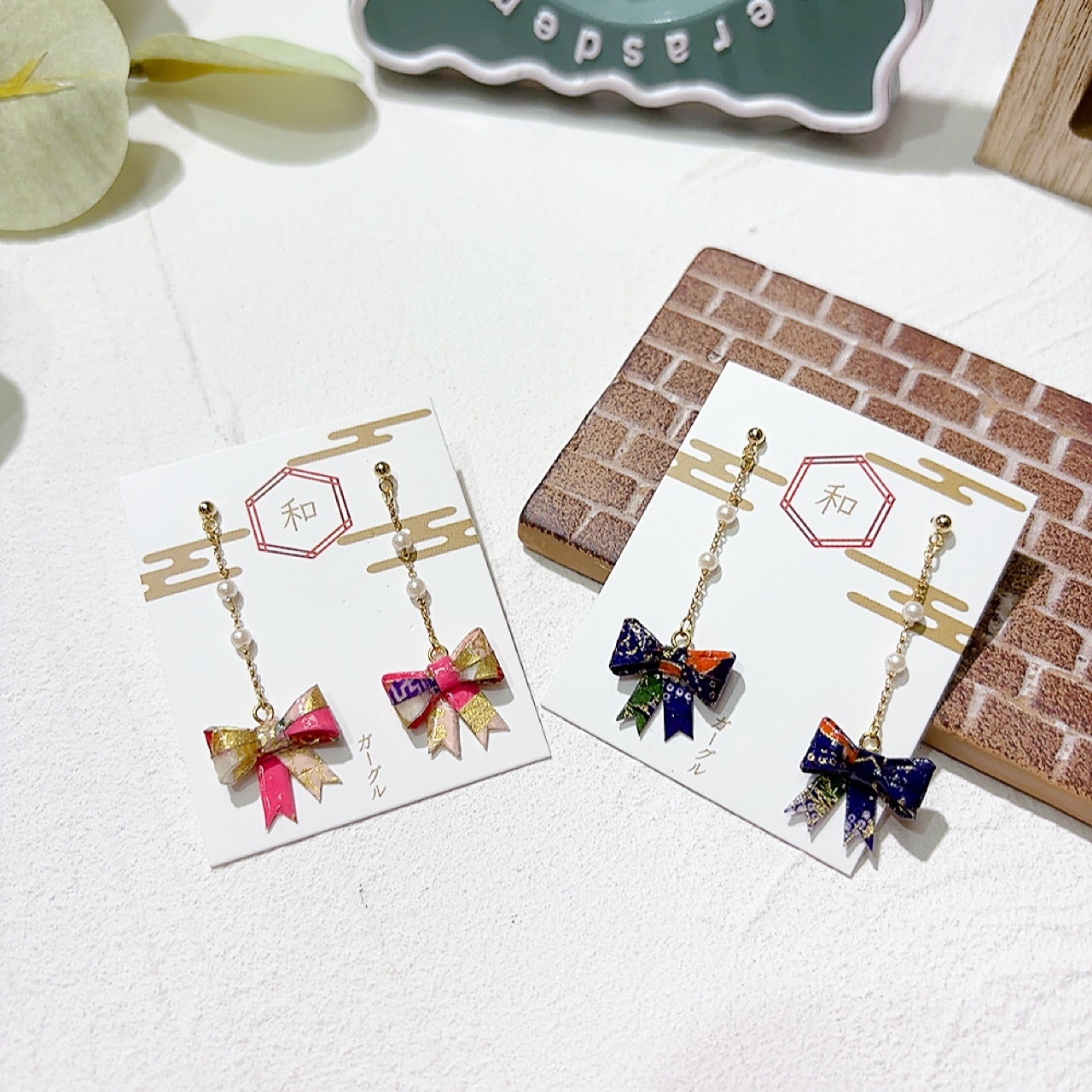 和紙蝴蝶結耳環