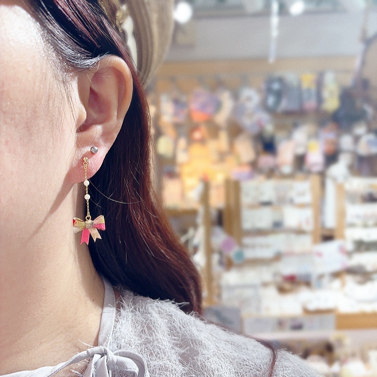 和紙蝴蝶結耳環