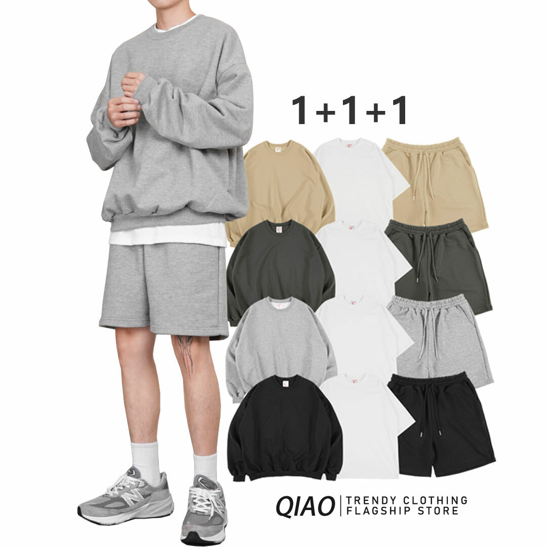 GAMALIEL - 重絨浪花棉套裝 大學T+短T+短褲 三件一套