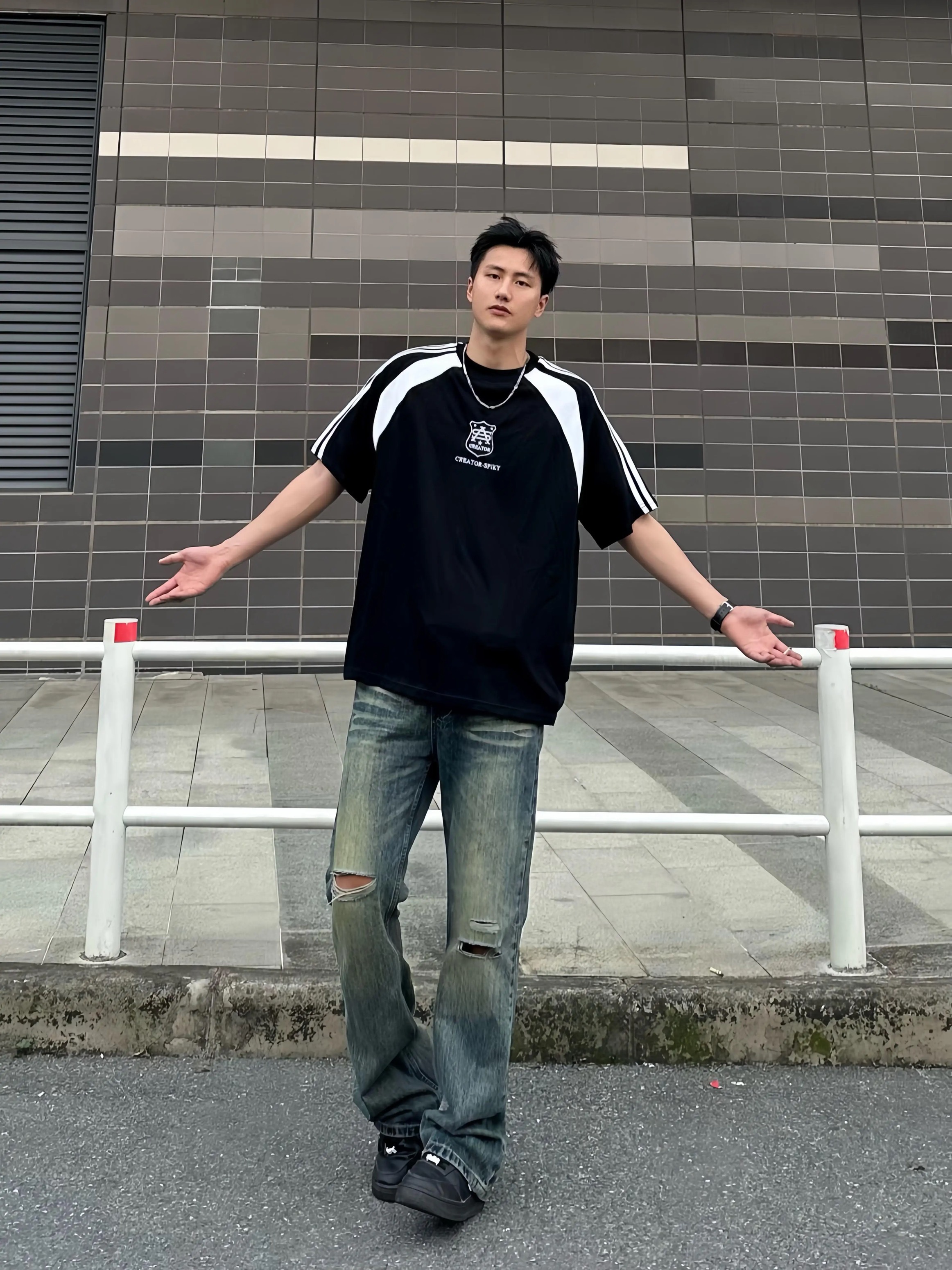 (Goal) 美式運動休閒短tee 盾牌 線條 球衣AW6049