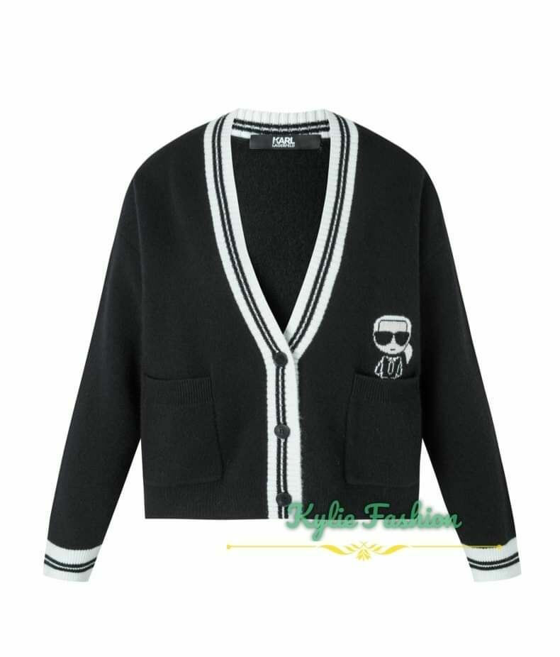 KARL 老佛爺 女款 V領學院風 針織外套
