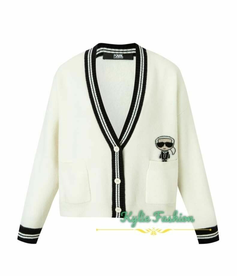 KARL 老佛爺 女款 V領學院風 針織外套
