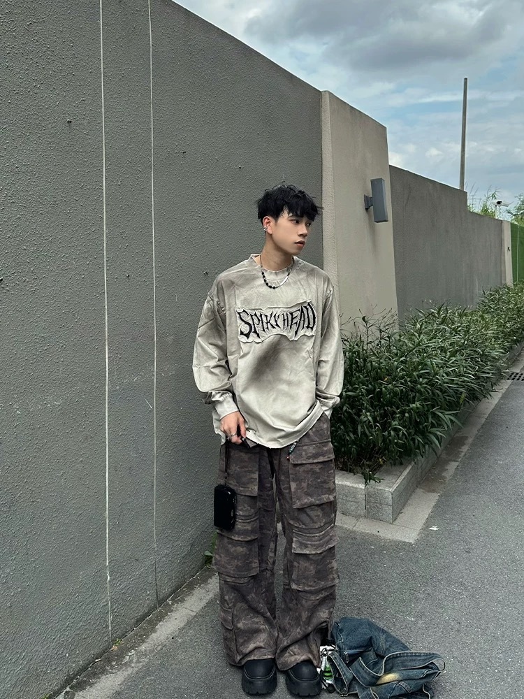 (Goal) 刺繡 貼布 長T 拼接 做舊 aw6815