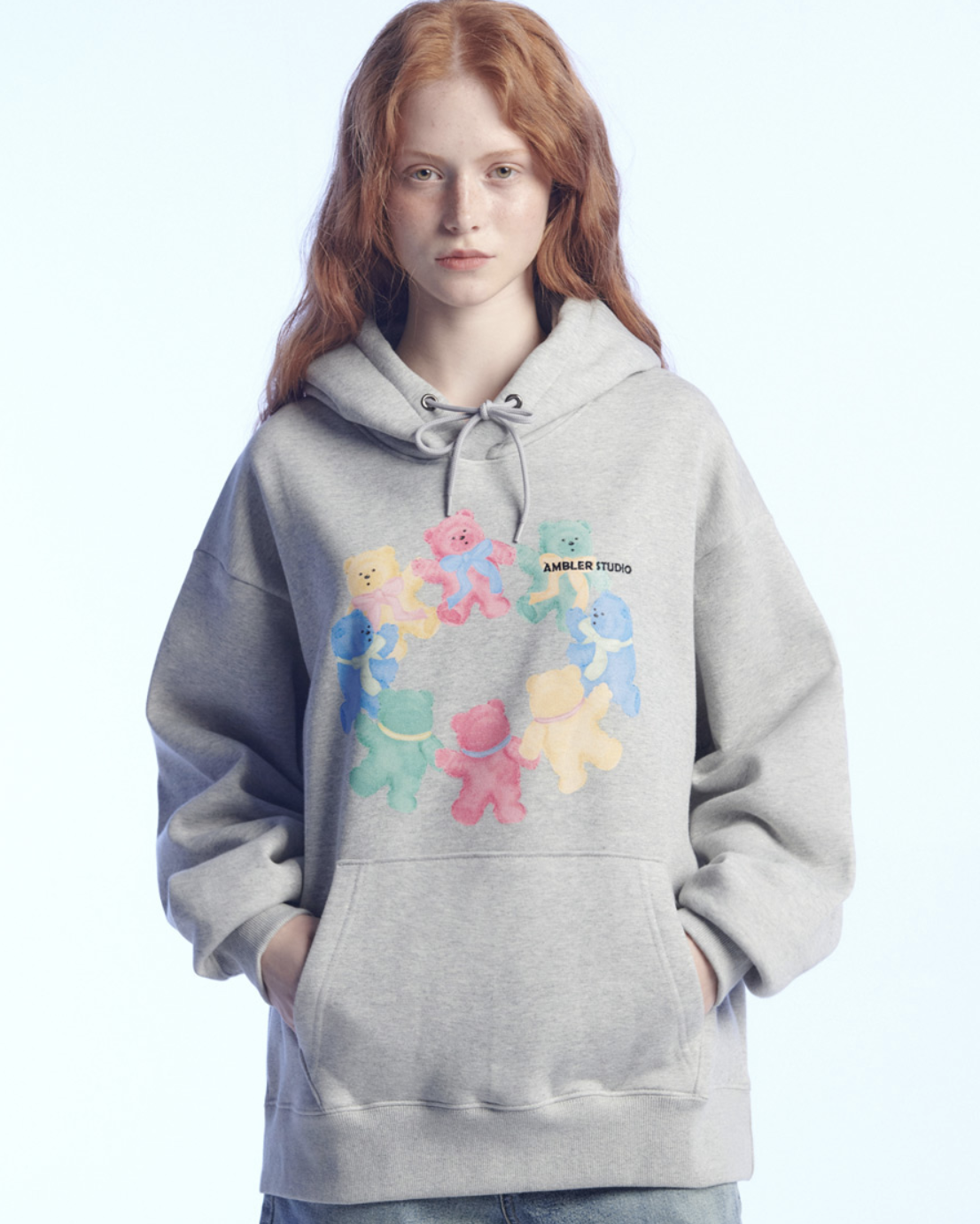 韓國連線🇰🇷 Ambler 跳舞小熊長袖帽T 連帽 長袖 帽T 寬鬆 秋冬 黑色 灰色/預購