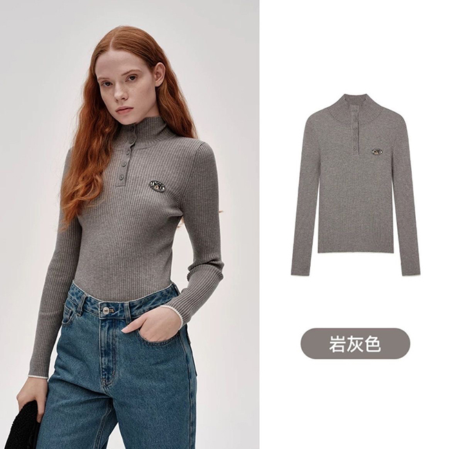 高領針織羅紋熊熊上衣-三色