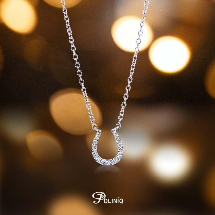 925純銀「幸運馬蹄鐵」滿鑽款 套鍊(16吋)-ADSNS0006