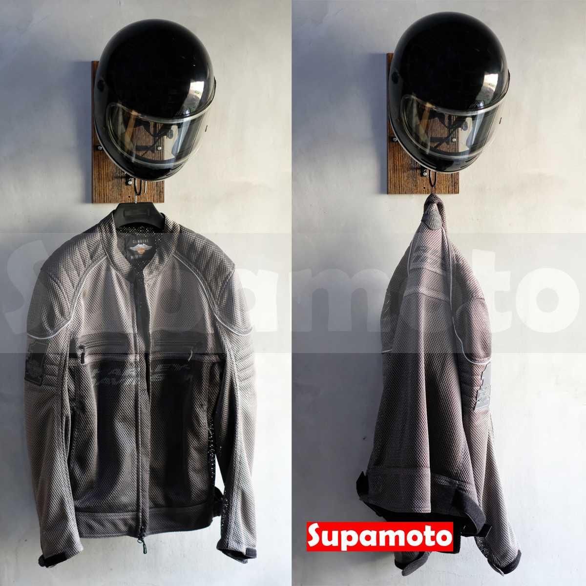 -Supamoto- 橡膠木 壁掛式 安全帽架 雙用 胡桃木紋 頭盔架 安全帽掛勾 安全帽勾 外套架 衣架