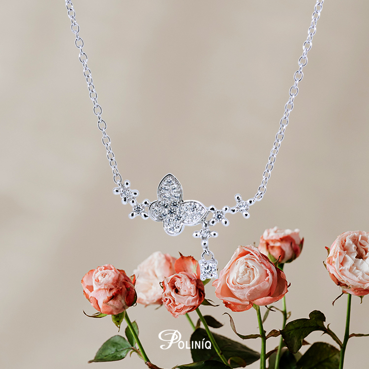 925純銀「璀璨蝶舞」晶鑽套鍊 (16吋)-ADSNS0013