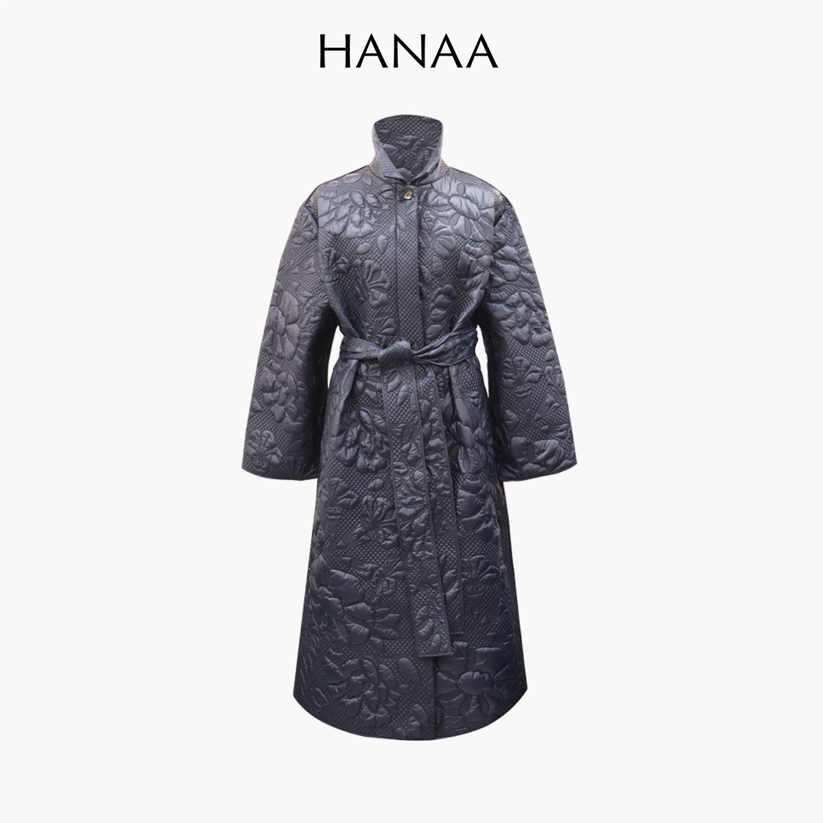 HANAA 初秋新款絎縫花卉紋理大廓形雙層夾棉外套