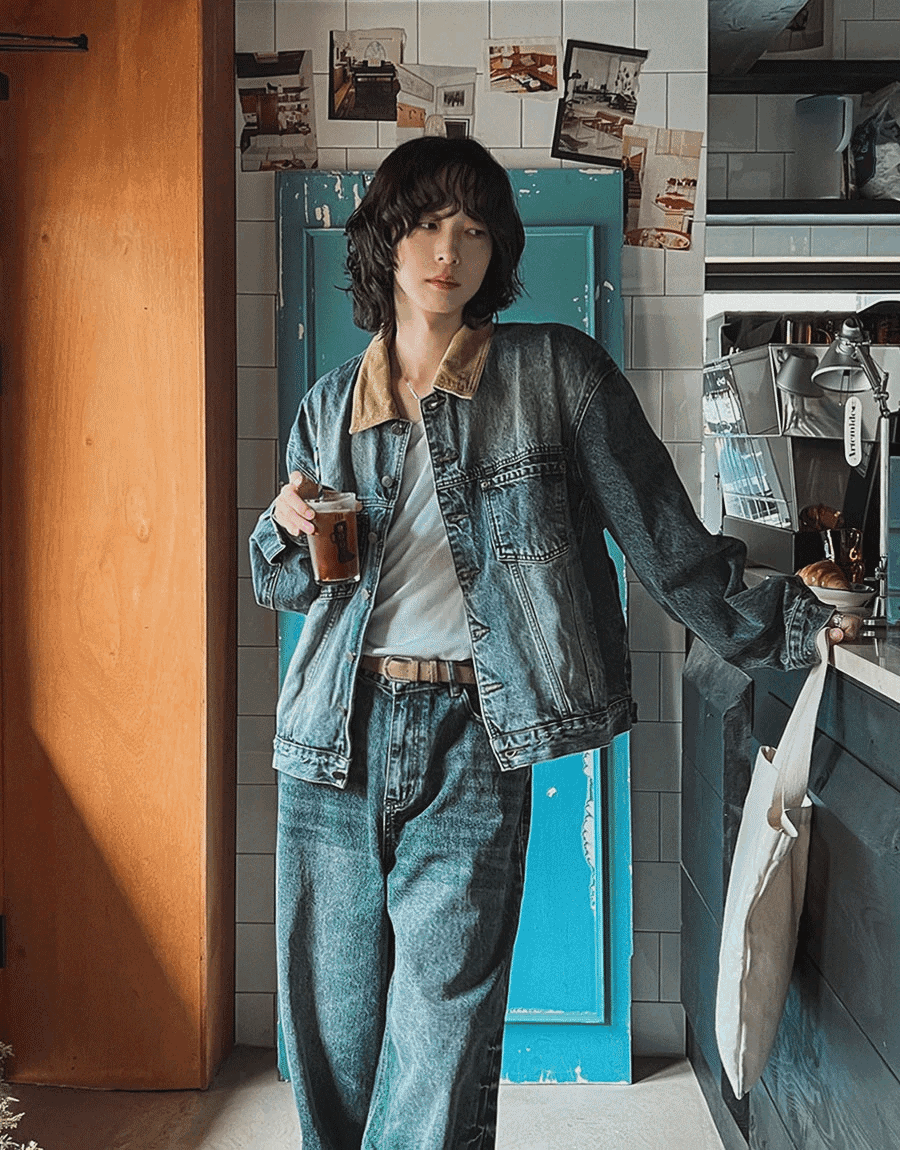 法式金工撞色領牛仔夾克外套